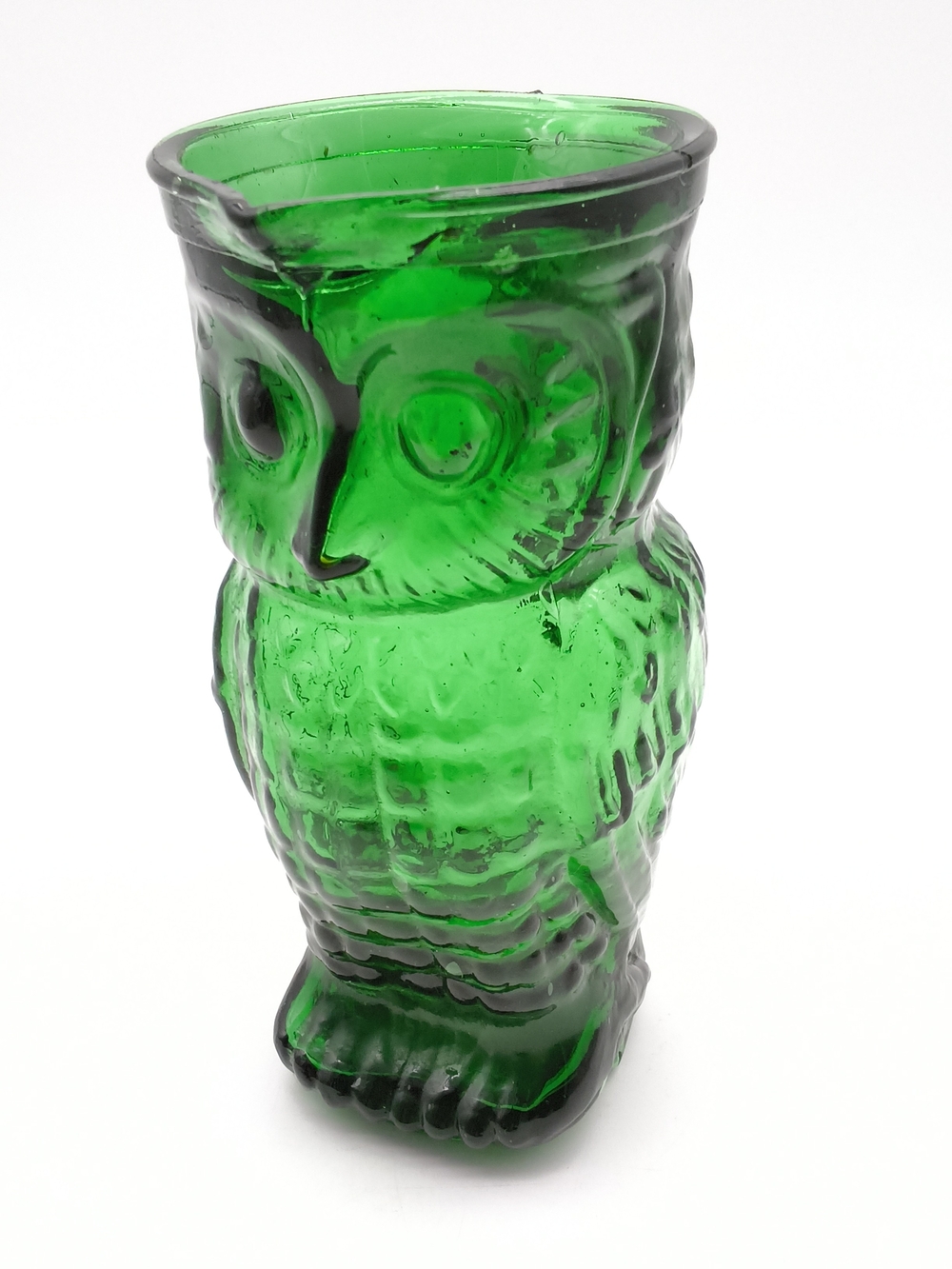 Vintage 1960s Mid-Century Green Glass Owl Pitcher/Vase - Approx. 7"